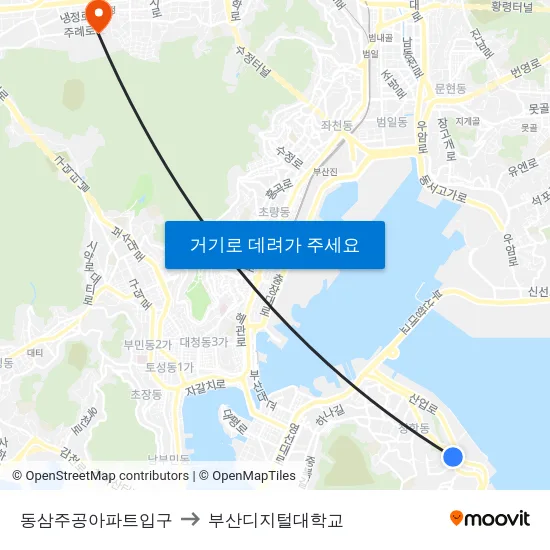 동삼주공아파트입구 to 부산디지털대학교 map