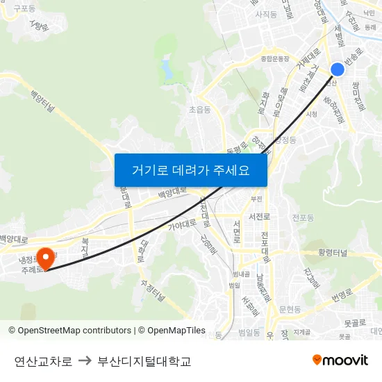 연산교차로 to 부산디지털대학교 map
