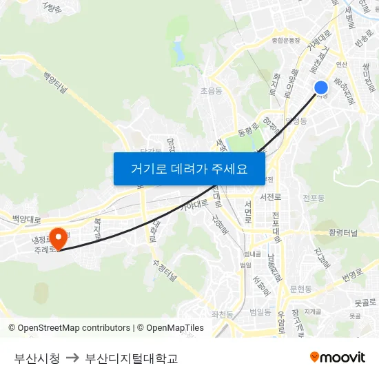 부산시청 to 부산디지털대학교 map