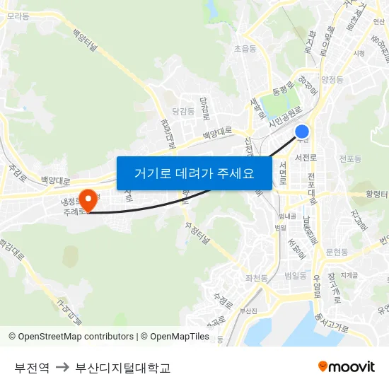 부전역 to 부산디지털대학교 map