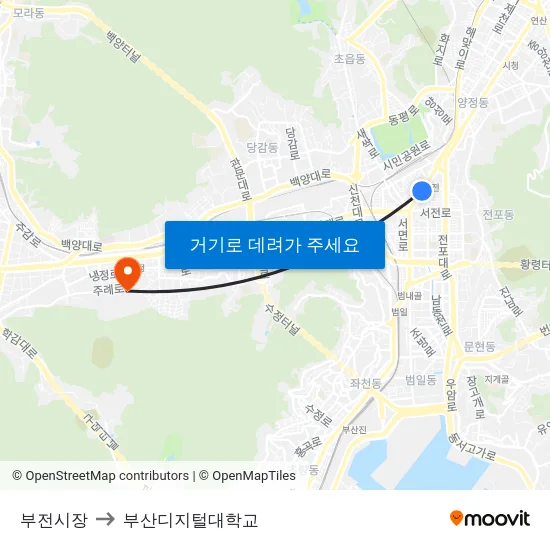 부전시장 to 부산디지털대학교 map