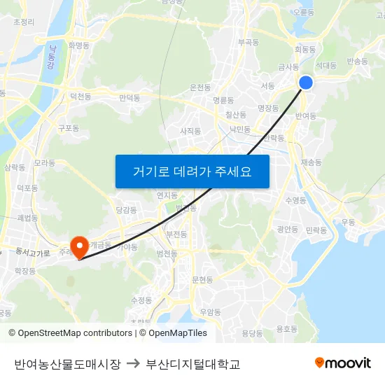 반여농산물도매시장 to 부산디지털대학교 map