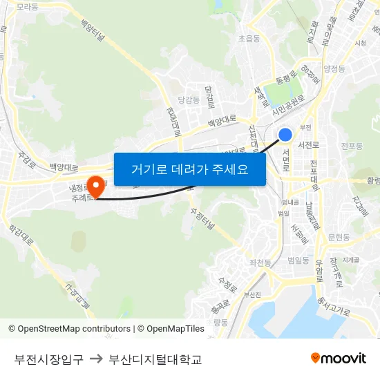 부전시장입구 to 부산디지털대학교 map