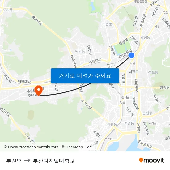 부전역 to 부산디지털대학교 map