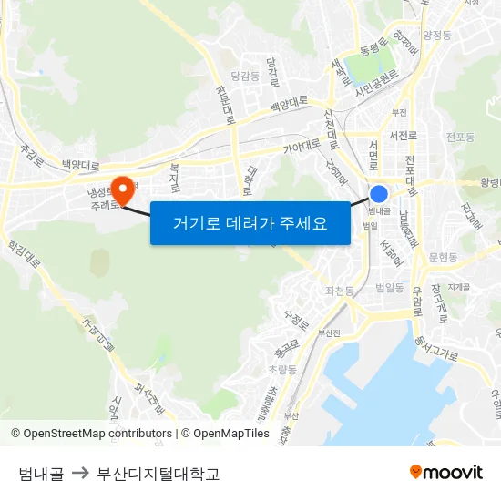 범내골 to 부산디지털대학교 map