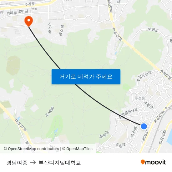경남여중 to 부산디지털대학교 map