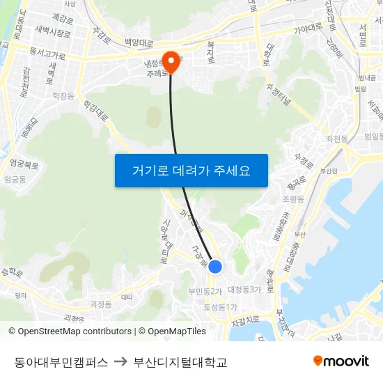 동아대부민캠퍼스 to 부산디지털대학교 map