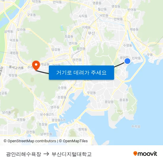 광안리해수욕장 to 부산디지털대학교 map