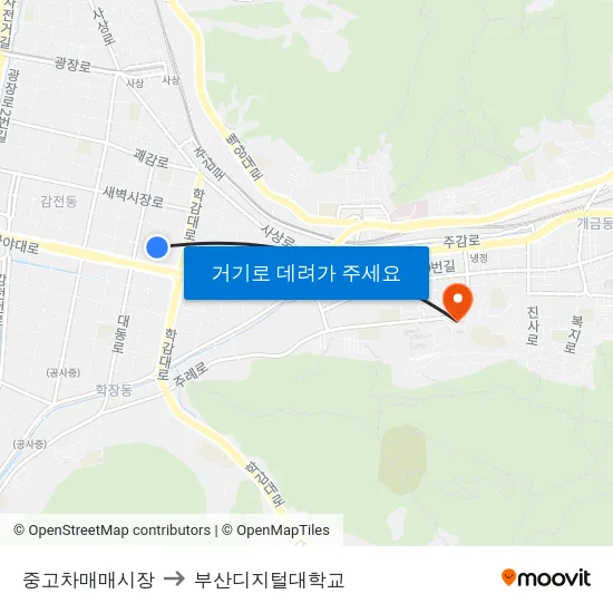 중고차매매시장 to 부산디지털대학교 map