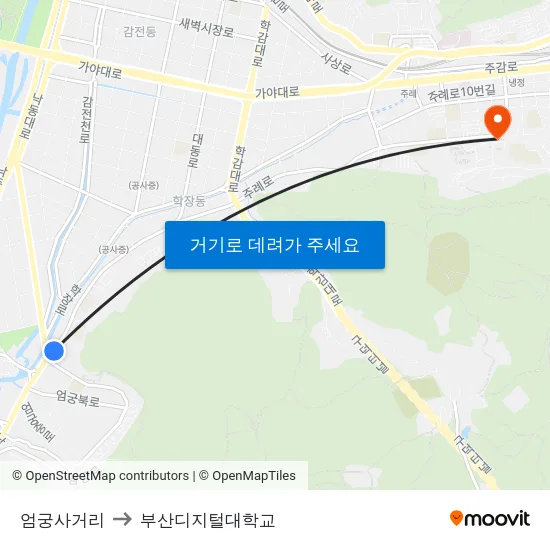 엄궁사거리 to 부산디지털대학교 map