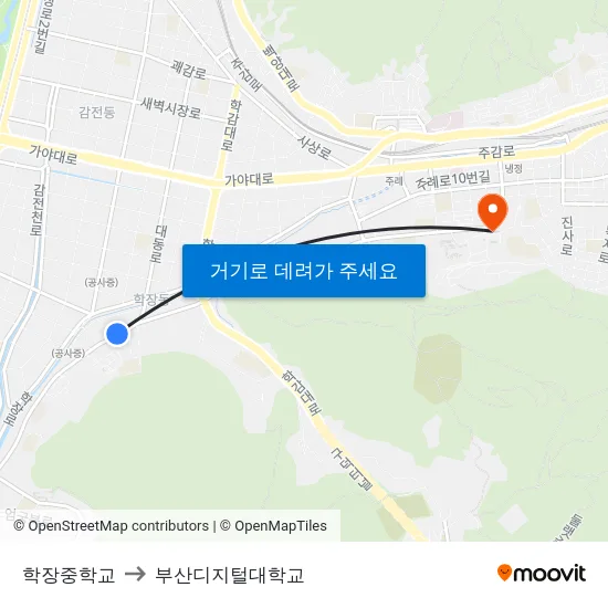 학장중학교 to 부산디지털대학교 map
