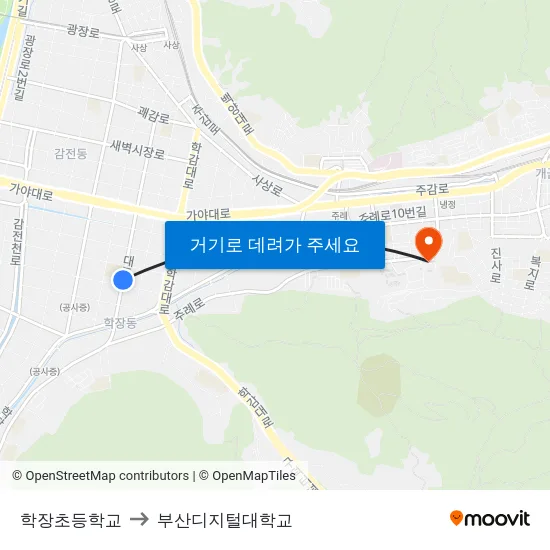 학장초등학교 to 부산디지털대학교 map
