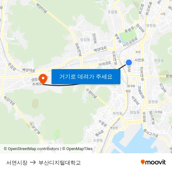 서면시장 to 부산디지털대학교 map