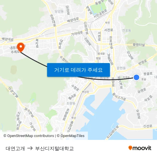대연고개 to 부산디지털대학교 map