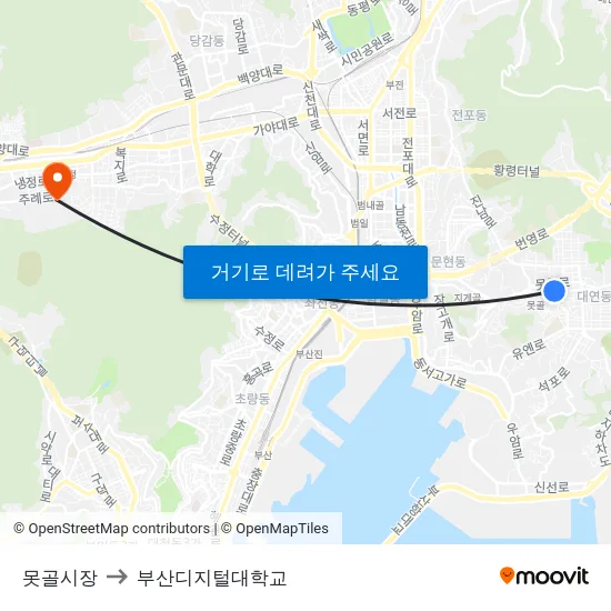못골시장 to 부산디지털대학교 map