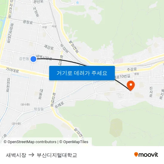 새벽시장 to 부산디지털대학교 map