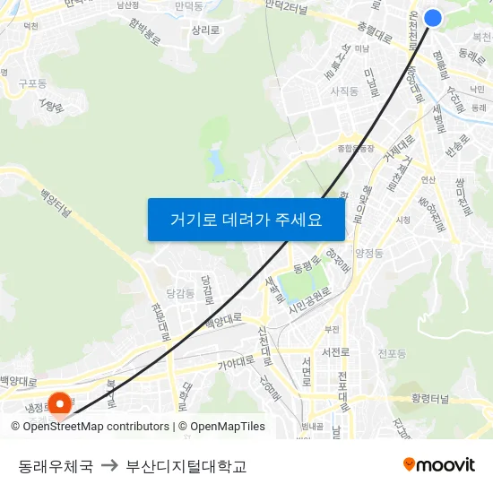 동래우체국 to 부산디지털대학교 map