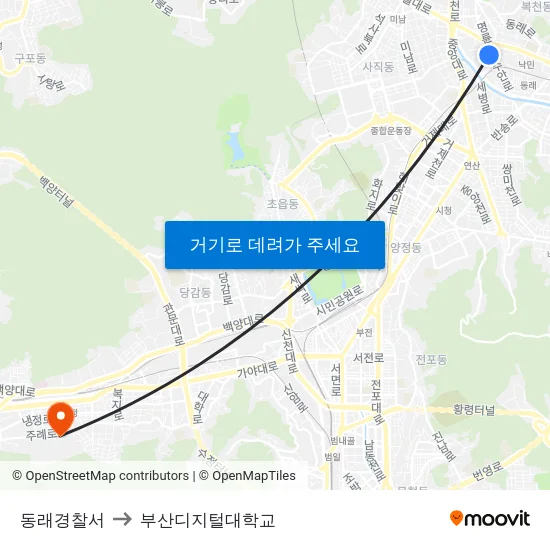 동래경찰서 to 부산디지털대학교 map