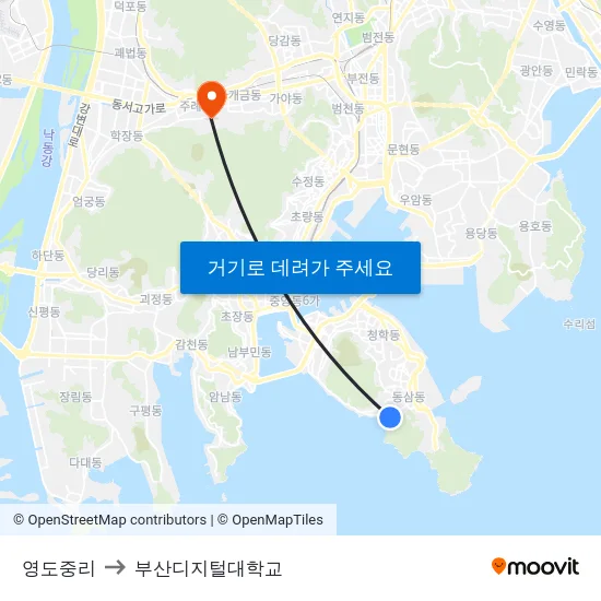 영도중리 to 부산디지털대학교 map