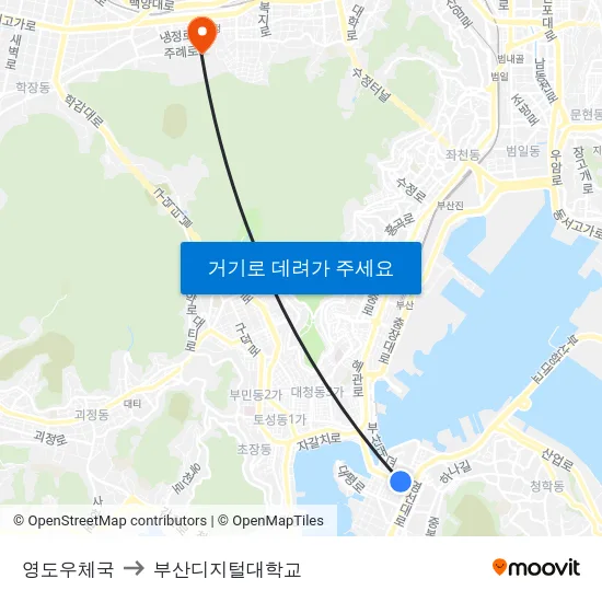 영도우체국 to 부산디지털대학교 map