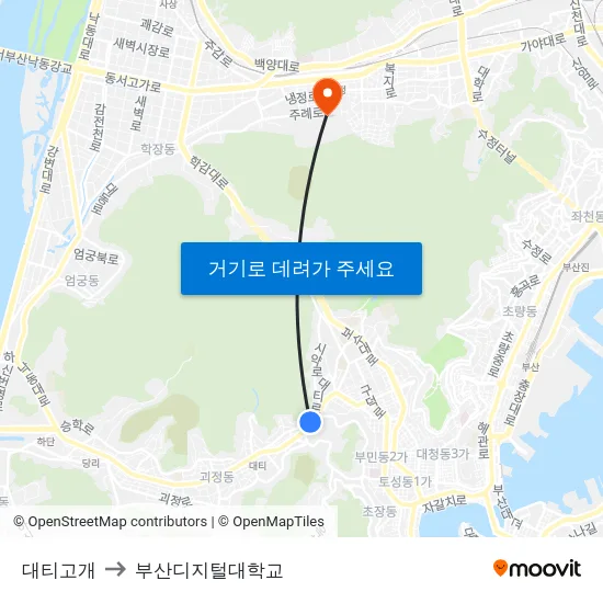 대티고개 to 부산디지털대학교 map
