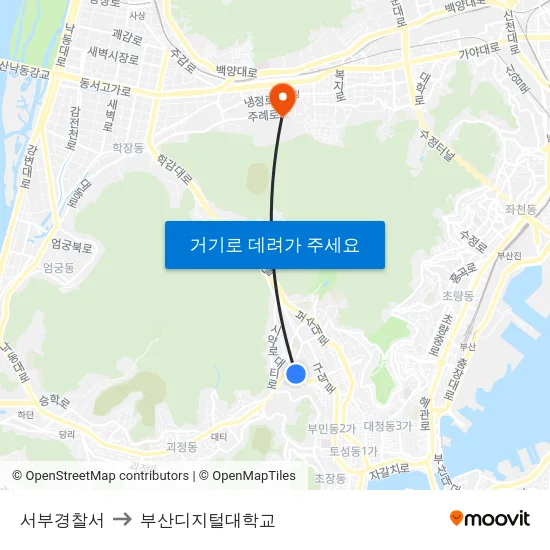 서부경찰서 to 부산디지털대학교 map