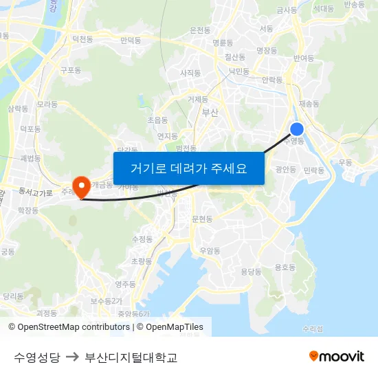 수영성당 to 부산디지털대학교 map