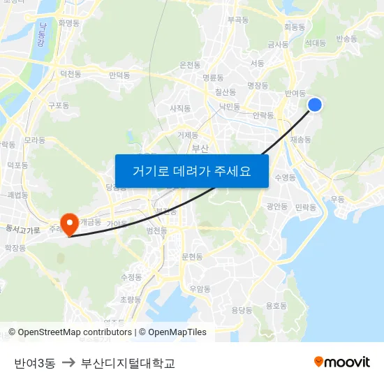 반여3동 to 부산디지털대학교 map