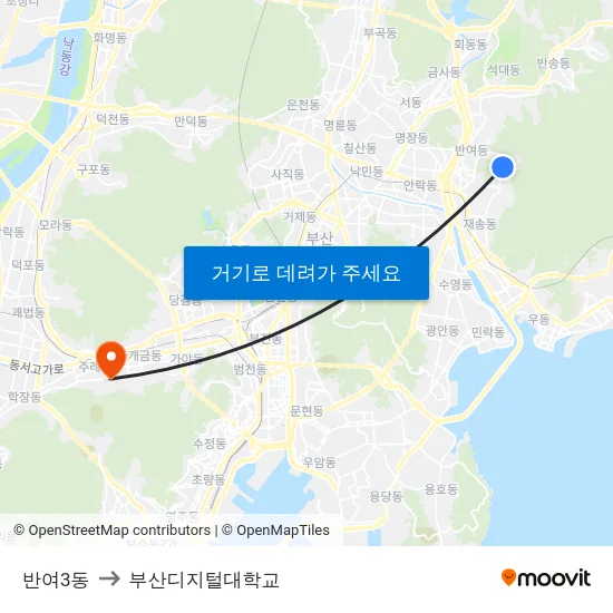 반여3동 to 부산디지털대학교 map