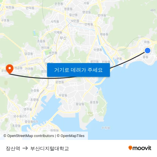 장산역 to 부산디지털대학교 map