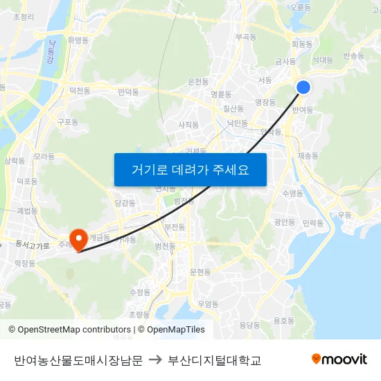 반여농산물도매시장남문 to 부산디지털대학교 map