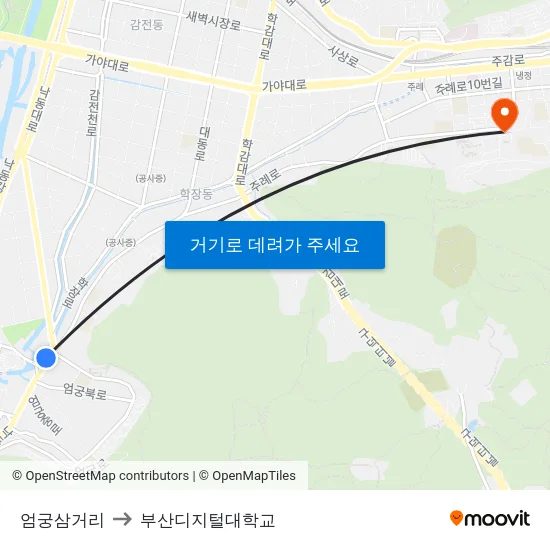 엄궁삼거리 to 부산디지털대학교 map