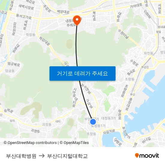 부산대학병원 to 부산디지털대학교 map