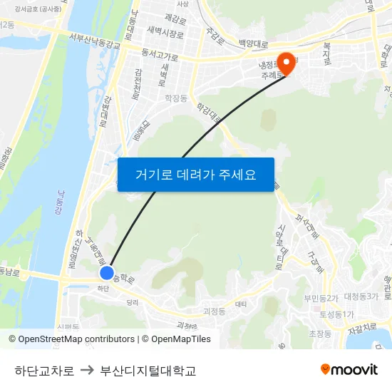 하단교차로 to 부산디지털대학교 map