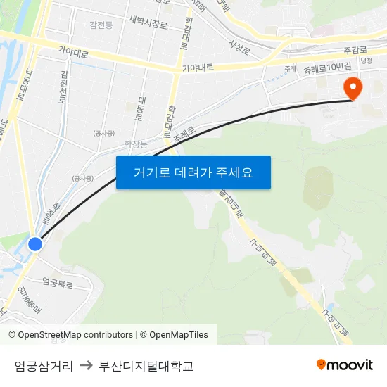 엄궁삼거리 to 부산디지털대학교 map
