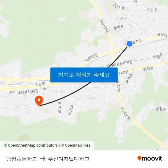 당평초등학교 to 부산디지털대학교 map