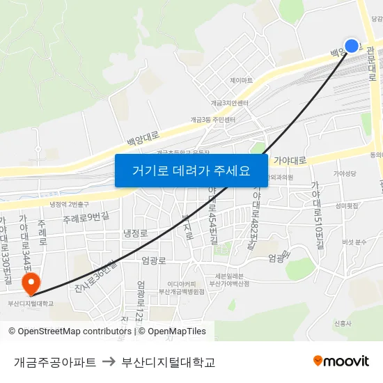 개금주공아파트 to 부산디지털대학교 map