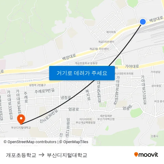 개포초등학교 to 부산디지털대학교 map