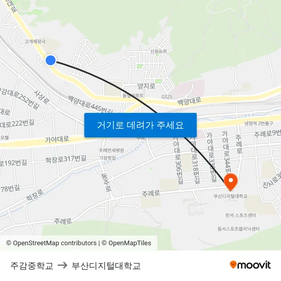 주감중학교 to 부산디지털대학교 map