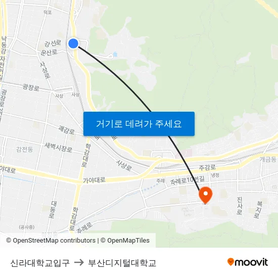 신라대학교입구 to 부산디지털대학교 map