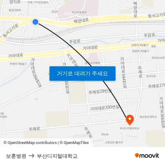 보훈병원 to 부산디지털대학교 map