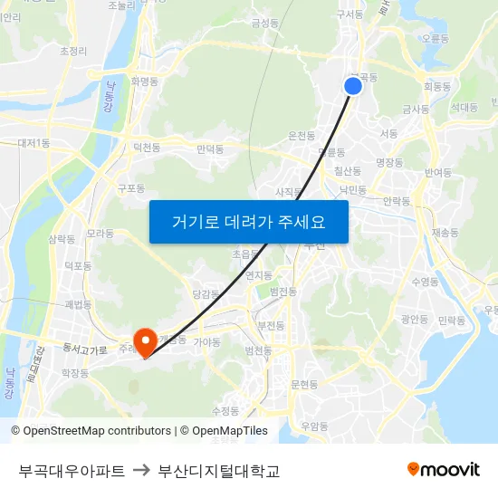 부곡대우아파트 to 부산디지털대학교 map