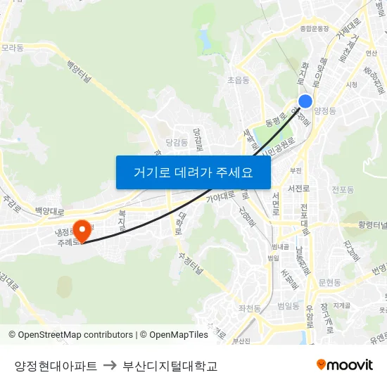 양정현대아파트 to 부산디지털대학교 map