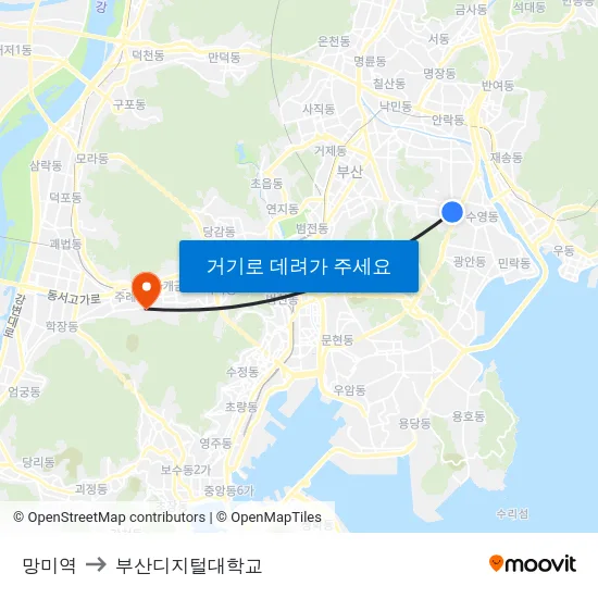 망미역 to 부산디지털대학교 map