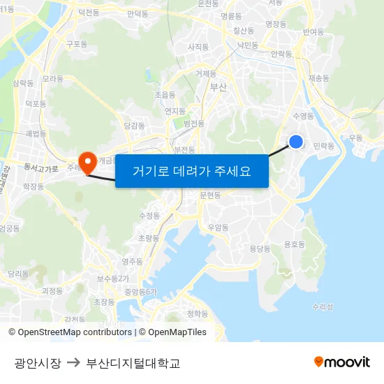 광안시장 to 부산디지털대학교 map