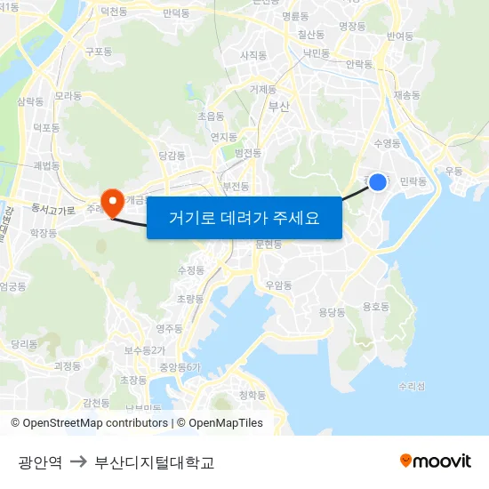 광안역 to 부산디지털대학교 map