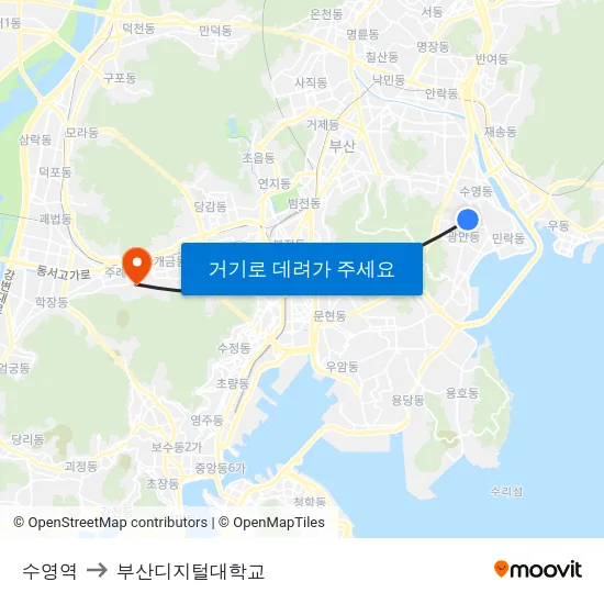 수영역 to 부산디지털대학교 map