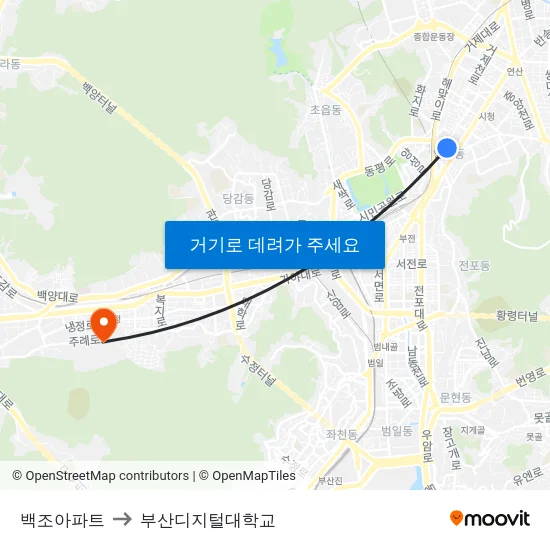 백조아파트 to 부산디지털대학교 map