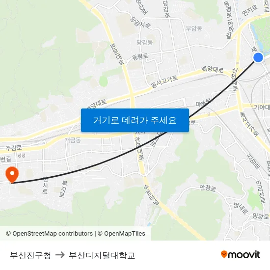 부산진구청 to 부산디지털대학교 map
