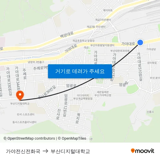 가야전신전화국 to 부산디지털대학교 map